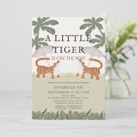 Little Tiger chinoiserie Chic Green Baby shower Kaart (Staand voorkant)