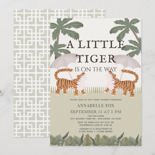 Little Tiger chinoiserie Chic Green Baby shower Kaart (Voorkant / Achterkant)