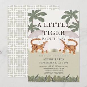 Little Tiger chinoiserie Chic Green Baby shower Kaart
