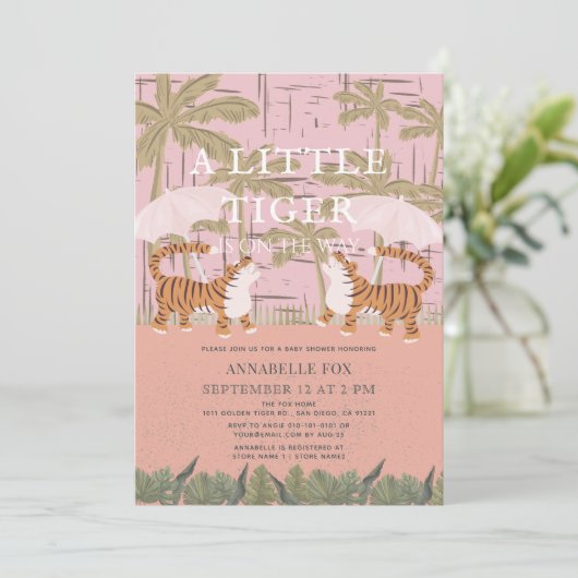 Little Tiger chinoiserie Chic Pink Baby shower Kaart (Staand voorkant)