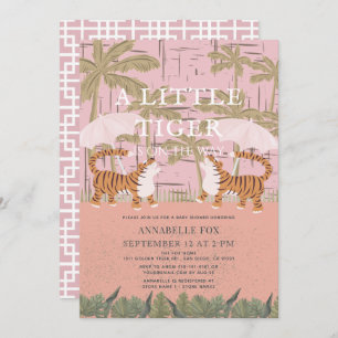 Little Tiger chinoiserie Chic Pink Baby shower Kaart