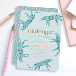 Little Tiger Modern Blue Boy Baby shower Kaart