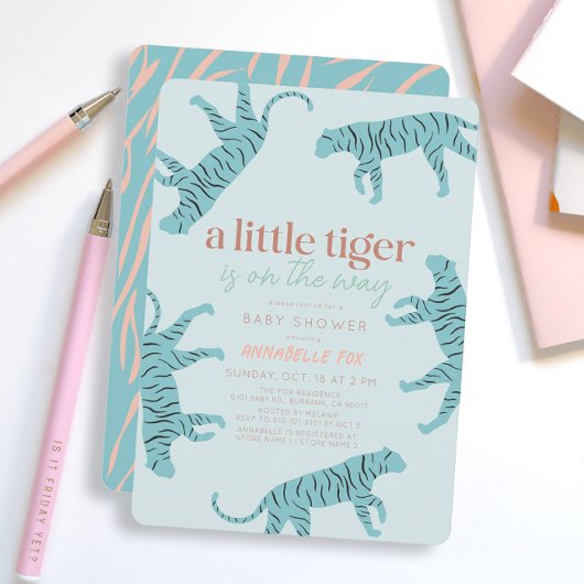 Little Tiger Modern Blue Boy Baby shower Kaart