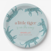 Little Tiger Modern Blue Boy Baby shower Papieren Bordje (Voorkant)