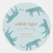 Little Tiger Modern Blue Boy Baby Shower Ronde Sticker (Voorkant)