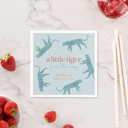 Little Tiger Modern Blue Boy Baby shower Servet (Insitu)
