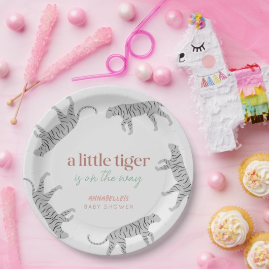 Little Tiger Modern Gray Baby Shower Papieren Bordje (Feest)