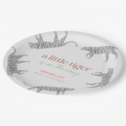 Little Tiger Modern Gray Baby Shower  Papieren Bordje (Gekanteld)