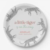 Little Tiger Modern Gray Baby Shower Papieren Bordje (Voorkant)