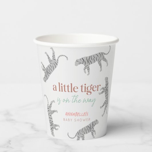 Little Tiger Modern grijs Baby shower Papieren Bekers (Achterkant)
