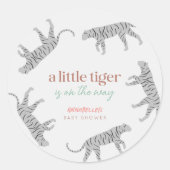 Little Tiger Modern grijs Baby shower Ronde Sticker (Voorkant)