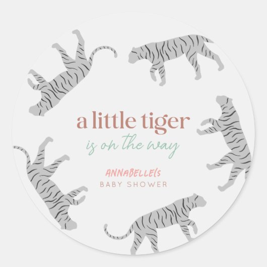 Little Tiger Modern grijs Baby shower Ronde Sticker (Voorkant)