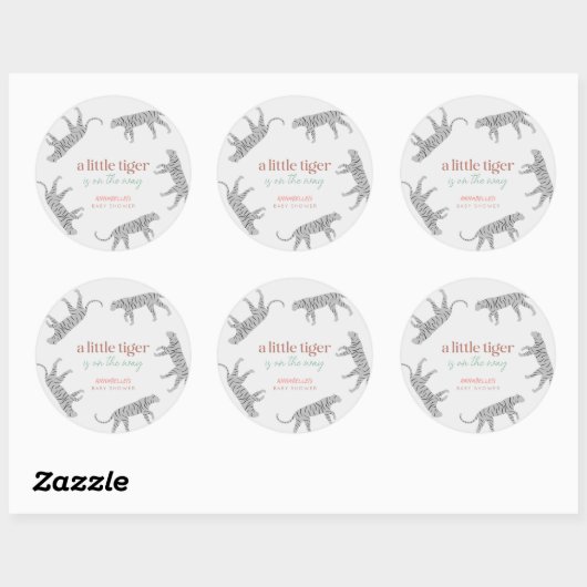 Little Tiger Modern grijs Baby shower Ronde Sticker (Vel)