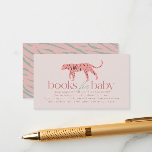 Little Tiger Modern Pink Baby Shower Book Request Informatiekaartje (Voorkant / Achterkant in situ)