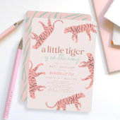 Little Tiger Modern Roze Meisje Baby shower Kaart