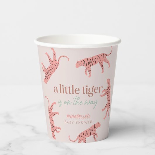 Little Tiger Modern Roze Meisje Baby shower Papieren Bekers (Achterkant)