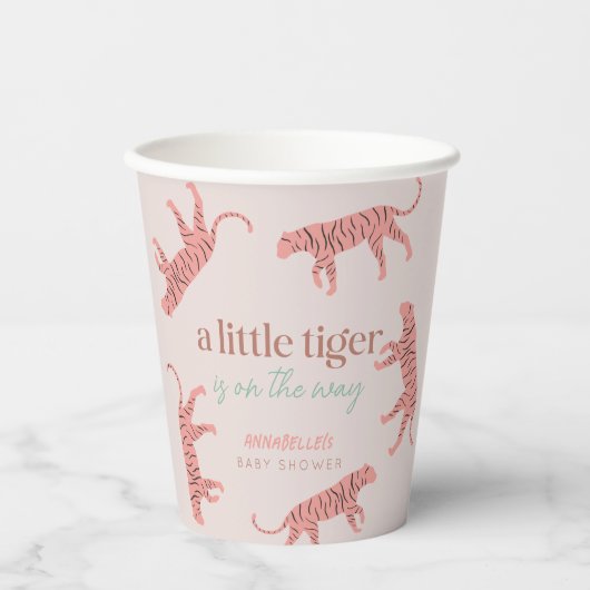 Little Tiger Modern Roze Meisje Baby shower Papieren Bekers (Voorkant)