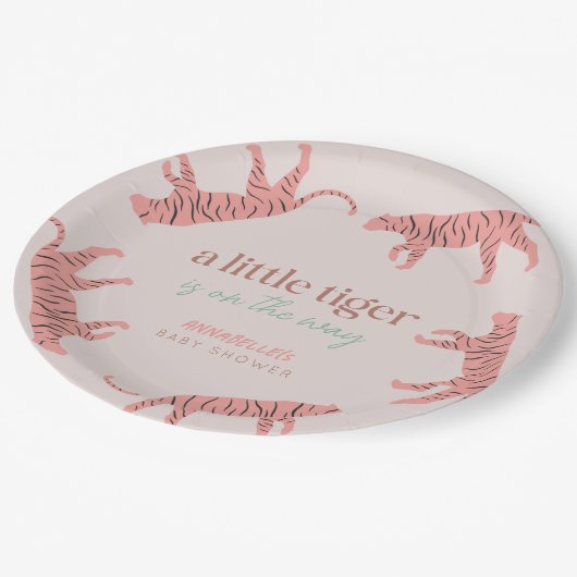 Little Tiger Modern Roze Meisje Baby shower Papieren Bordje (Gekanteld)