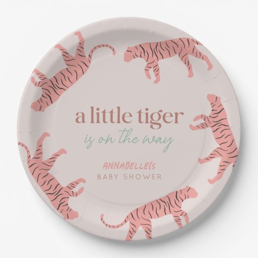 Little Tiger Modern Roze Meisje Baby shower Papieren Bordje (Voorkant)