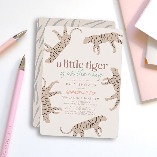 Little Tiger Modern Taupe-Baby shower Kaart