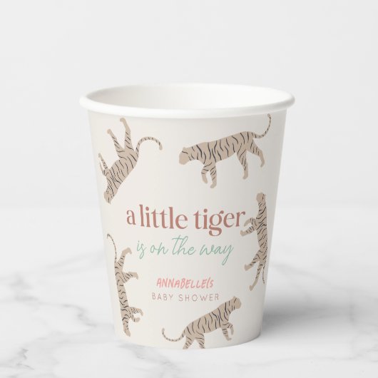 Little Tiger Modern Taupe-Baby shower Papieren Bekers (Voorkant)