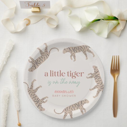 Little Tiger Modern Taupe-Baby shower Papieren Bordje (Huwelijk)