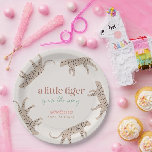 Little Tiger Modern Taupe-Baby shower Papieren Bordje (Feest)