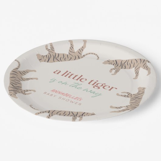 Little Tiger Modern Taupe-Baby shower Papieren Bordje (Gekanteld)