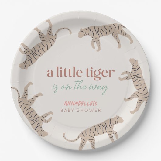 Little Tiger Modern Taupe-Baby shower Papieren Bordje (Voorkant)