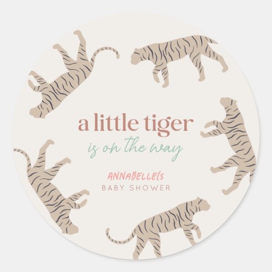 Little Tiger Modern Taupe Baby Shower Ronde Sticker (Voorkant)