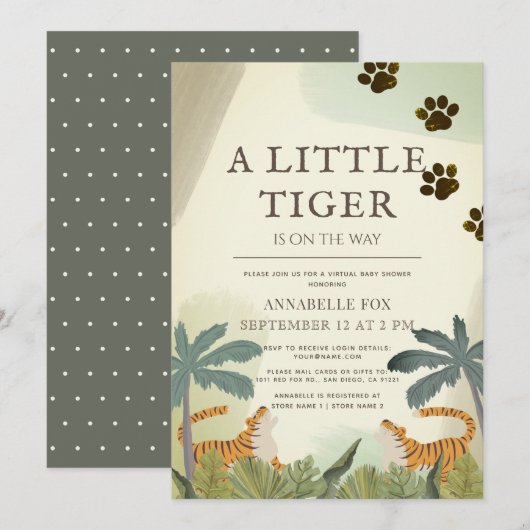Little Tiger Safari Oerwoud Virtual Baby shower Kaart (Voorkant / Achterkant)