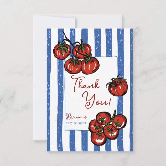 Little tomato blue stripes Italian baby shower Bedankkaart (Voorkant)