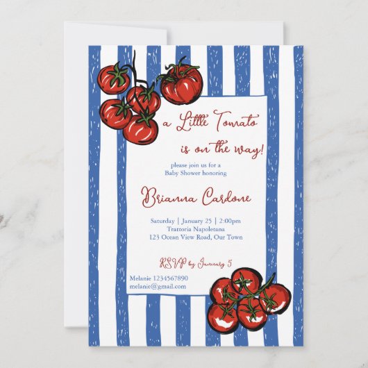 Little tomato blue stripes Italian baby shower Kaart (Voorkant)