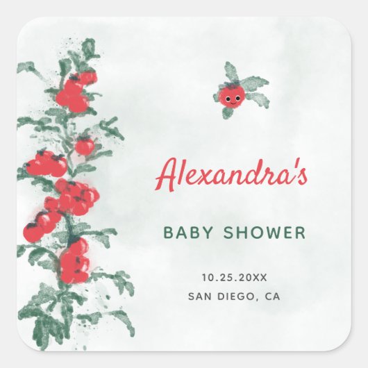 Little Tomato Rustic Chic Waterverf Baby shower Vierkante Sticker (Voorkant)