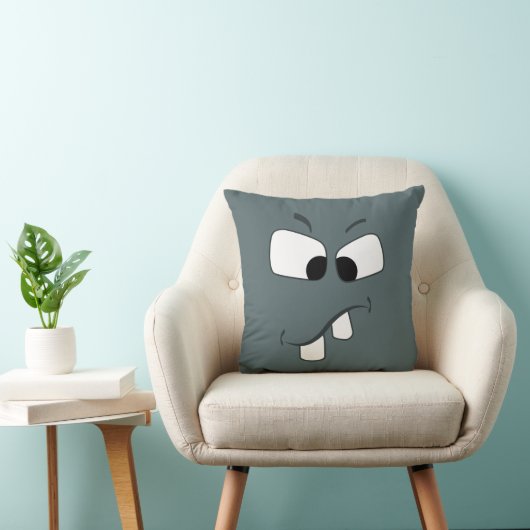 Little Tooth Cute Illustrated Blue Face Pillow Kussen (Stoel)