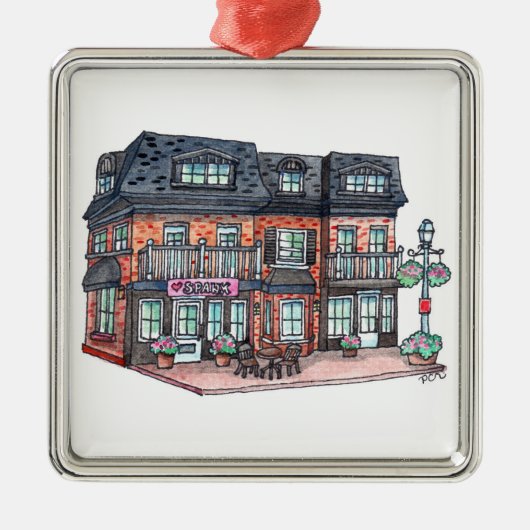 Little Town Cafe Metalen Ornament (Voorkant)