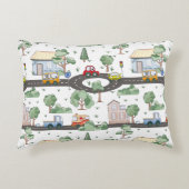Little Town & Cars kleurrijk patroon Accent Kussen (Voorkant)