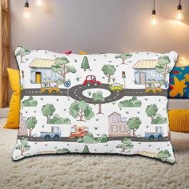 Little Town & Cars kleurrijk patroon Accent Kussen
