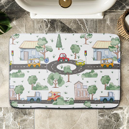 Little Town & Cars kleurrijk patroon Badmat