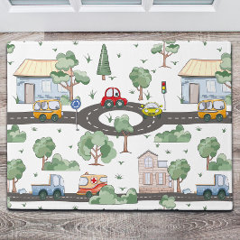 Little Town & Cars kleurrijk patroon Deurmat