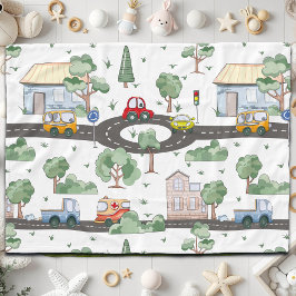 Little Town & Cars kleurrijk patroon Fleece Deken