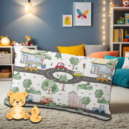 Little Town & Cars kleurrijk patroon Kussen