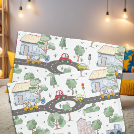 Little Town & Cars kleurrijk patroon Kussensloop