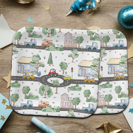 Little Town & Cars kleurrijk patroon Papieren Bordje