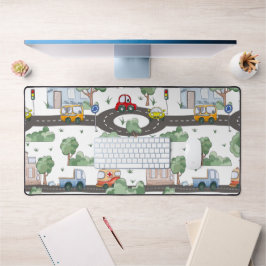 Little Town & Cars Kleurrijke Patroon Kinderen Bureaumat