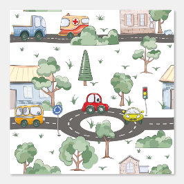 Little Town & Cars Kleurrijke Patroon Kwekerij Behang