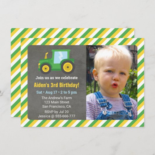 Little Tractor Boys Verjaardagsfeestje Foto Kaart (Voorkant / Achterkant)
