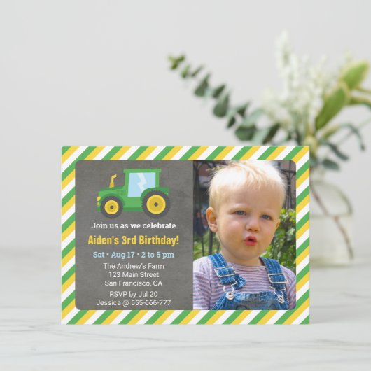 Little Tractor Boys Verjaardagsfeestje Foto Kaart (Staand voorkant)