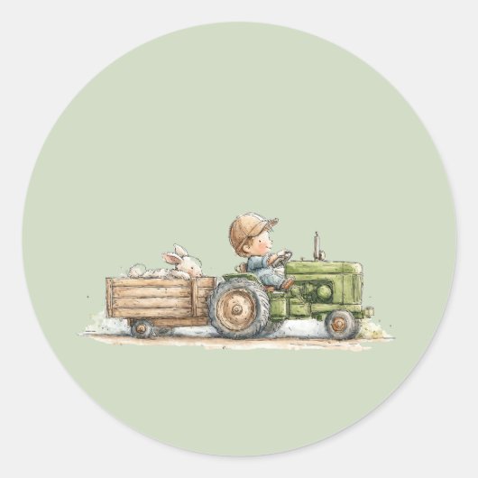 Little Tractor Farm Birthday Ronde Sticker (Voorkant)