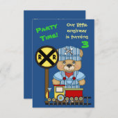 Little Train Engineer Teddy Bear Birthday Party Kaart (Voorkant / Achterkant)